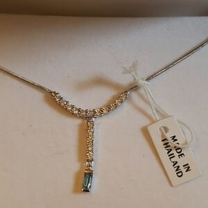 Emerald cut aquamarine and rhodium silver necklace 16"